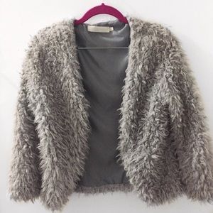Gray Faux Fur Fuzzy Coat